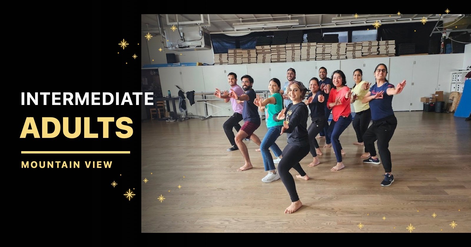 Mountain View and Palo Alto Intermediate Adults Bhangra class in the studio