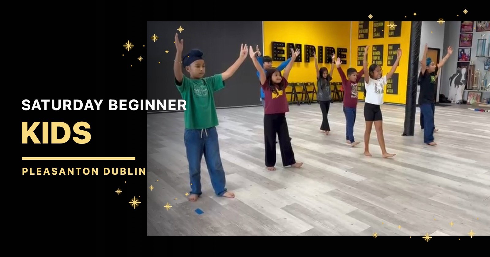 Saturday · 2–3 PM · Ages 6–12 Beginner Kids Bhangra class inside Empire Studio