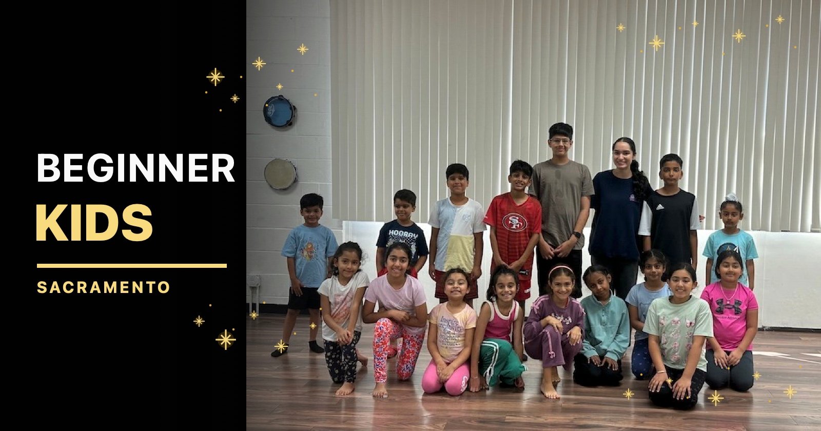 Large Sacramento Beginner Kids Bhangra class group at Move Studio